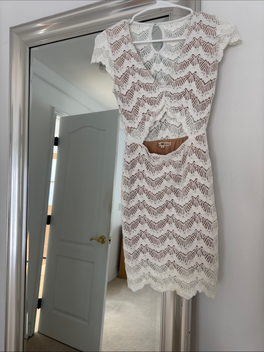 Nightcap White Crochet Midi Dress with Nude Lining